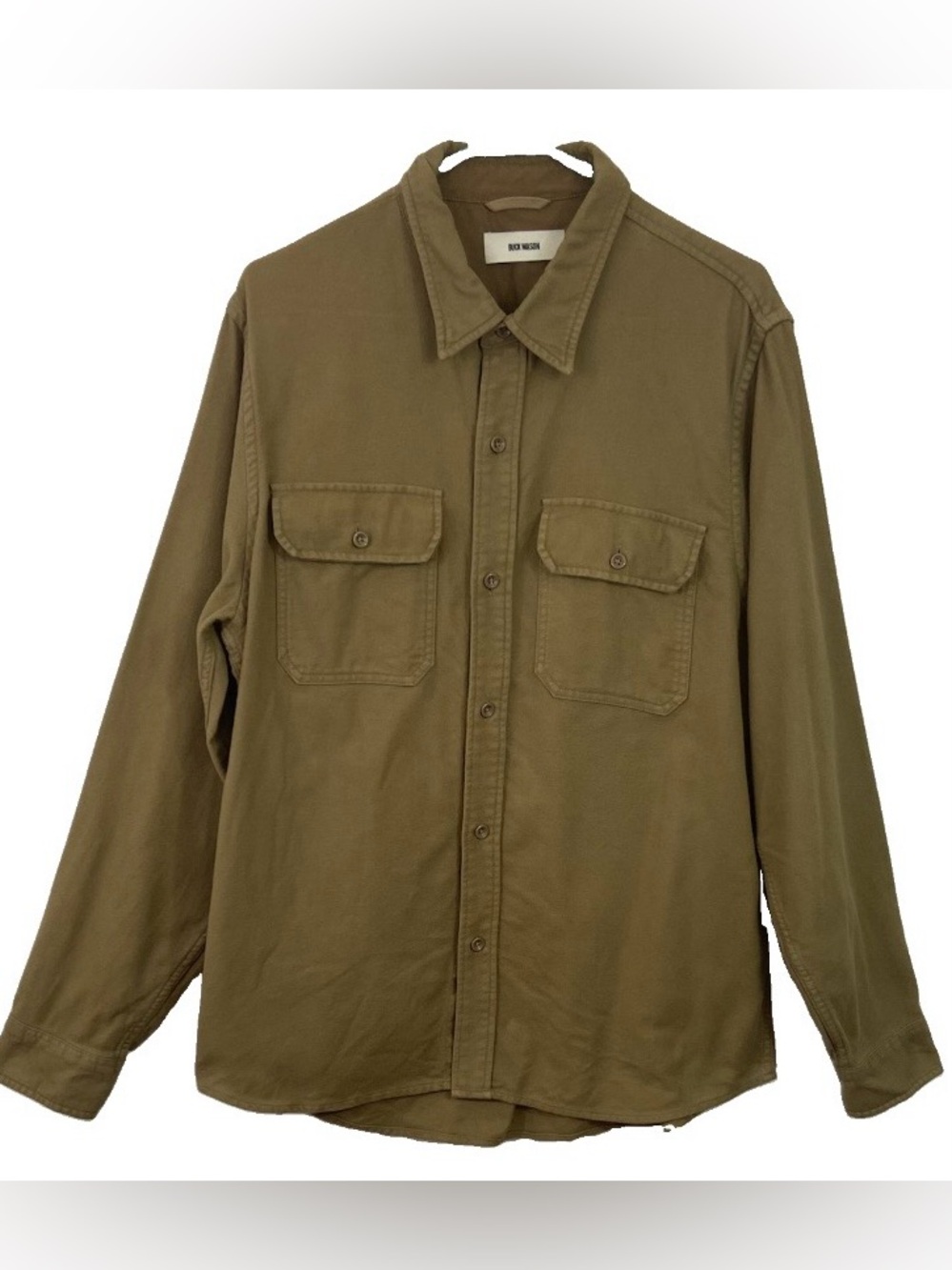 Buck Mason Flannel Field Shirt Brushed Cotton Mens Large Brown Utility Work